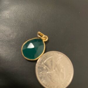 Gold bezel Green agate onyx gemstone pendant charm